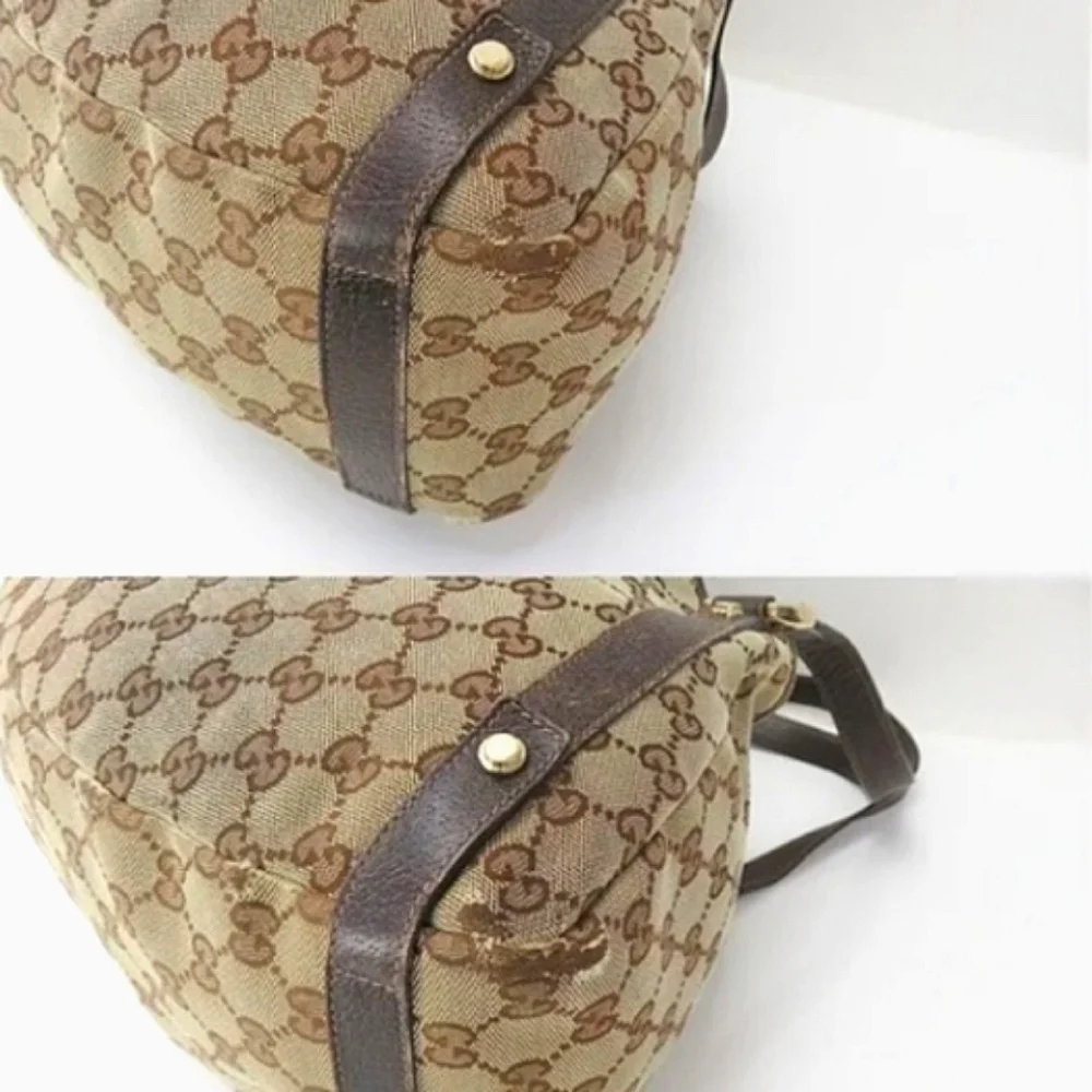 👜  GUCCi ®️  Brown Monogram Cloth & Leather Shoulder Bag Purse - Picture 10 of 16